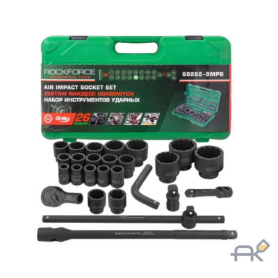 Набор инструментов ударных 26пр. 3/41(12гр.)(17.19.22.24.27.30.32.33.34.35.36.36-6гр.38.41.46.50мм.1:55.60.65мм) (F-68262-9MPB)